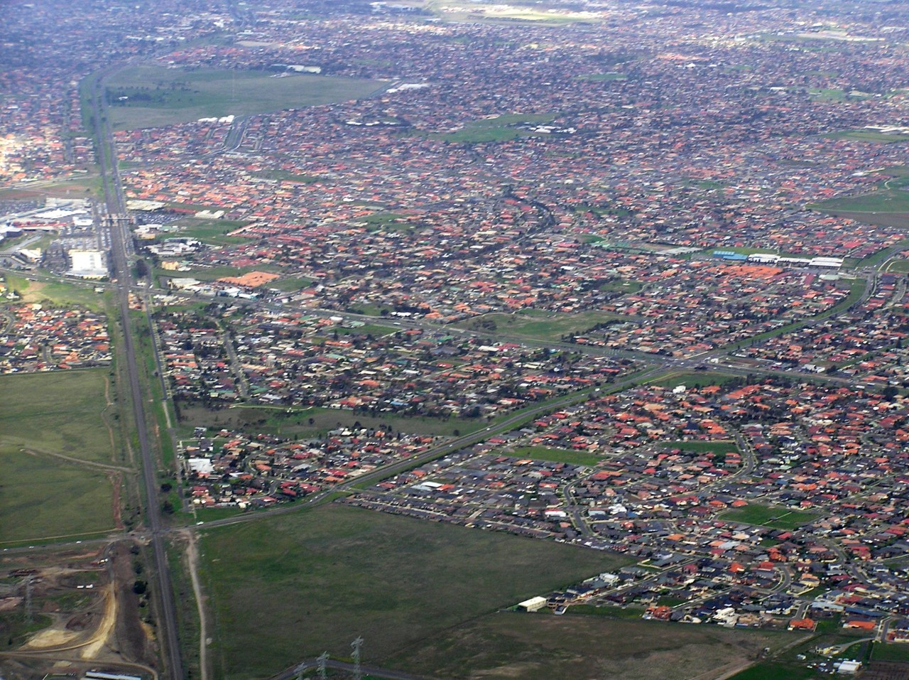 Sydenham, VIC, Aerial view of suburban residential area and roads