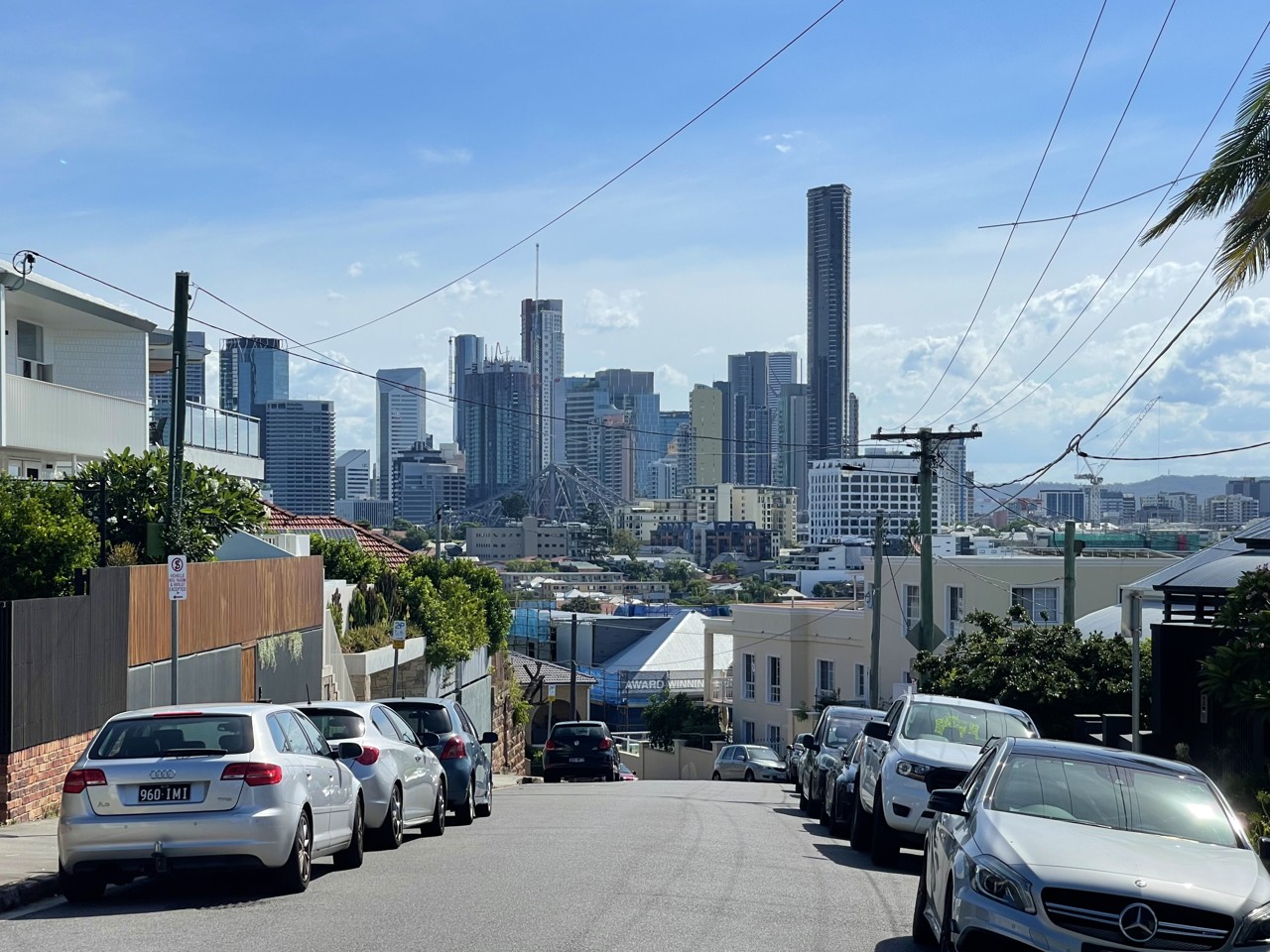 Teneriffe, QLD, City skyline viewed from a suburban street