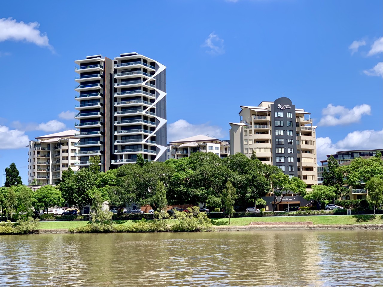 Toowong, QLD — Riverside apartment buildings near Brisbane River