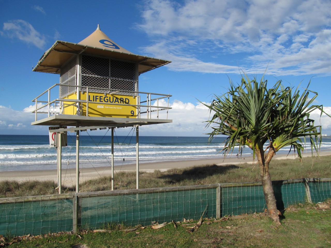 Tugun, QLD, Lifeguard tower overlooking a sandy beach
