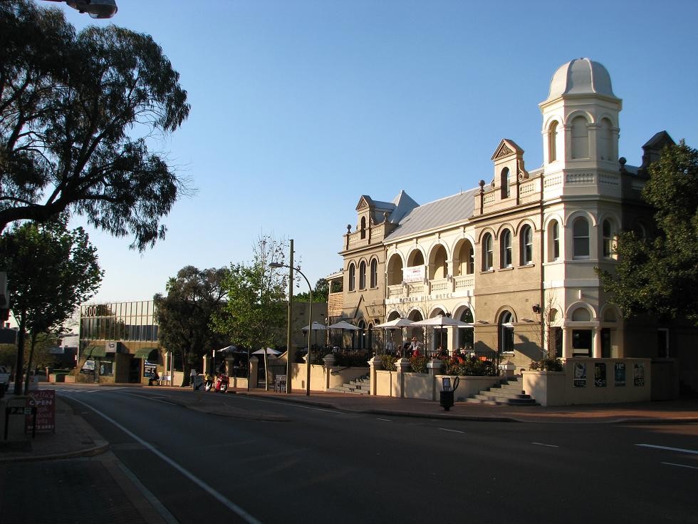 Victoria Park, WA, Heritage hotel building on an empty street