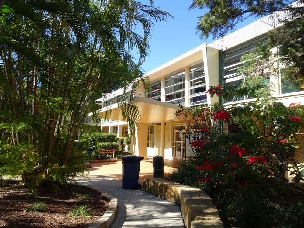 Wavell Heights, QLD, Modern building surrounded by trees and plants