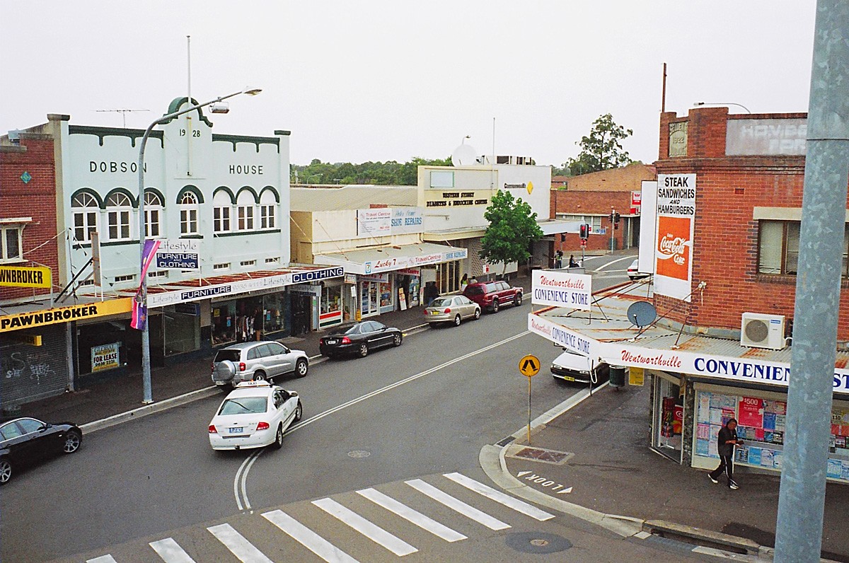 Wentworthville, NSW, Historic buildings and shops at an intersection