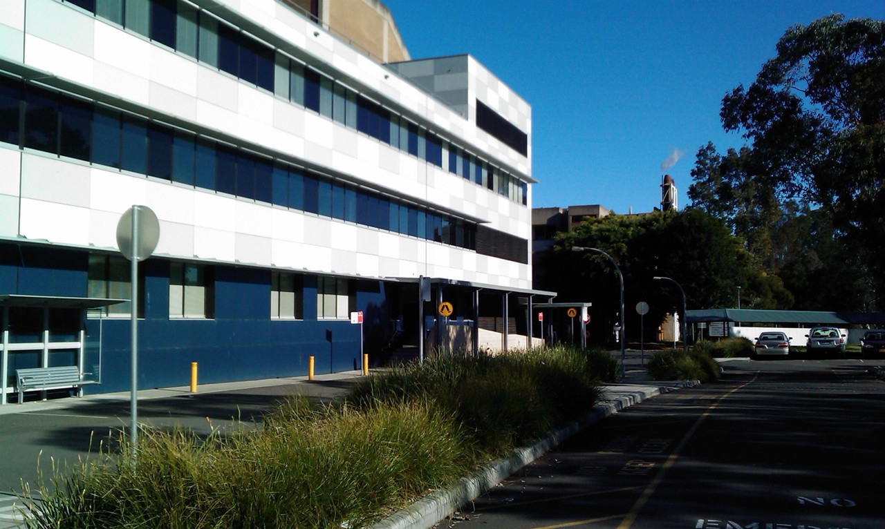 Westmead, NSW — Hospital buildings with surrounding greenery and parking