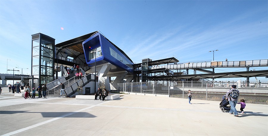 Williams Landing, VIC, Modern train station with glass elevators and stairs
