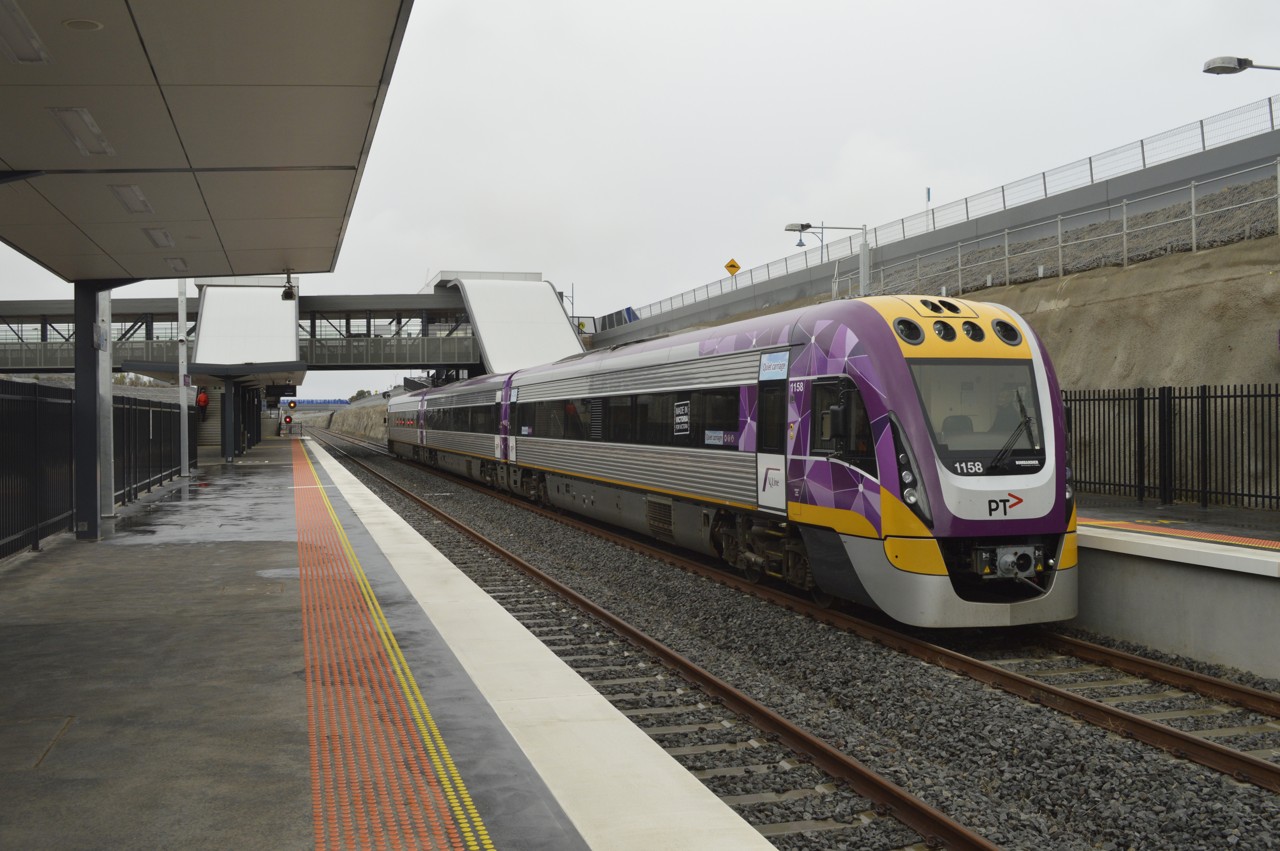 Wyndham Vale, VIC, Train at a modern outdoor railway station