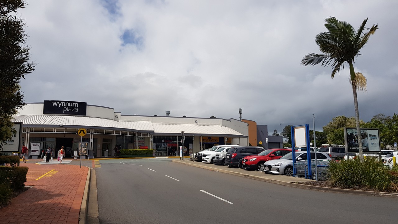Wynnum West, QLD, Wynnum Plaza shopping centre entrance and car park
