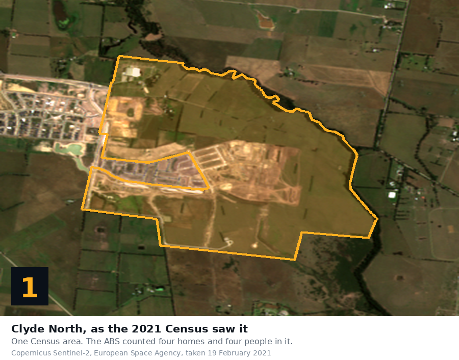 Clyde North satellite view dated 19 February 2021 with the earlier mesh-block footprint.