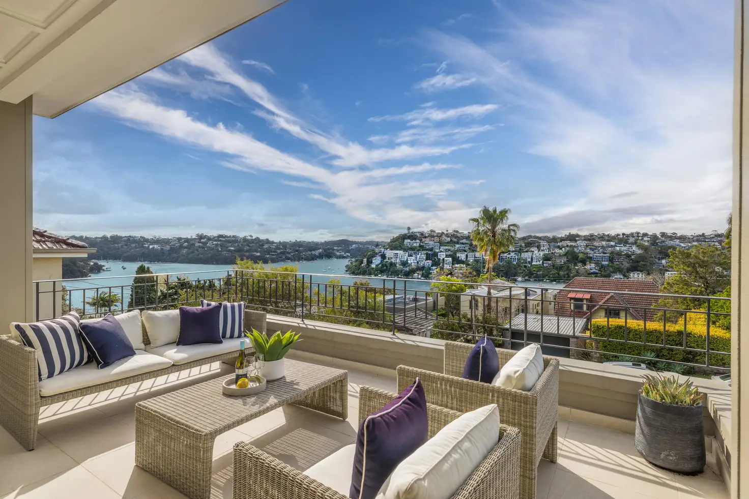 The wide water view over Middle Harbour from 19 Beauty Point Road, Mosman